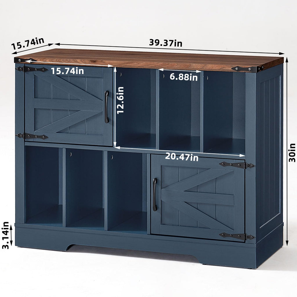 Large Record Player Stand with Vinyl Storage Up to 450 Albums, 39 Inch Farmhouse Wood Navy Blue Vinyl Records Storage