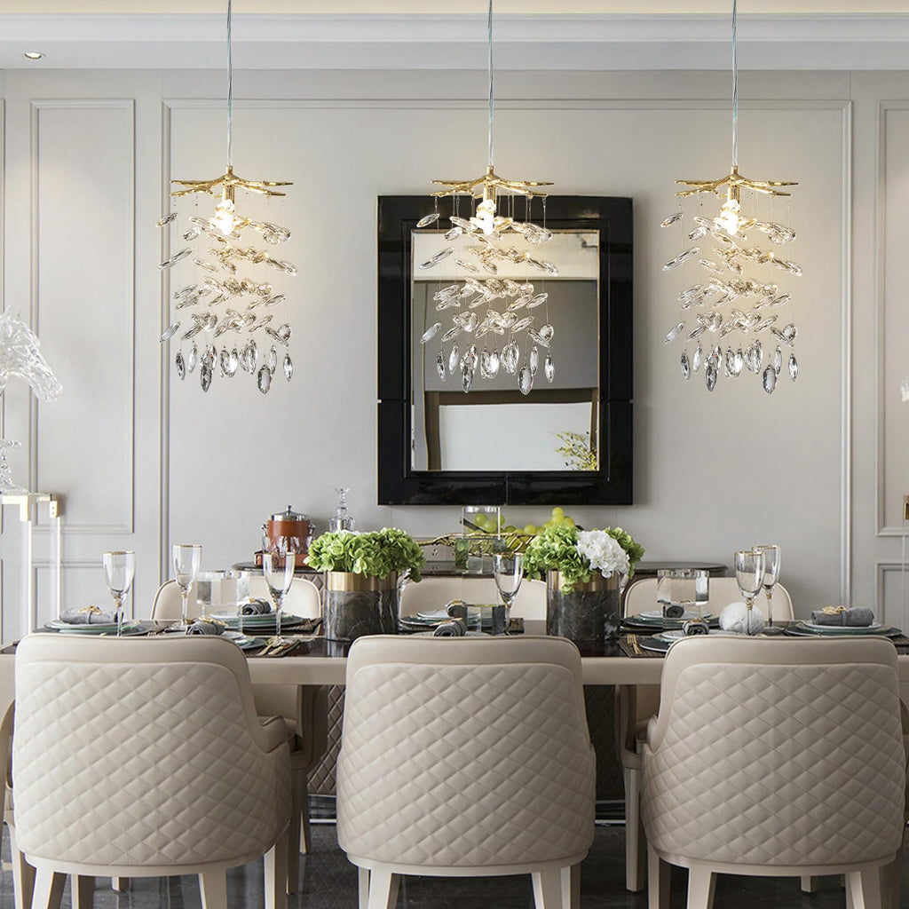 8.3" Crystal Pendant Light Island, Modern Gold Tree Branch Chandelier, Luxury Round K9 Crystal Raindrop Pendant Light