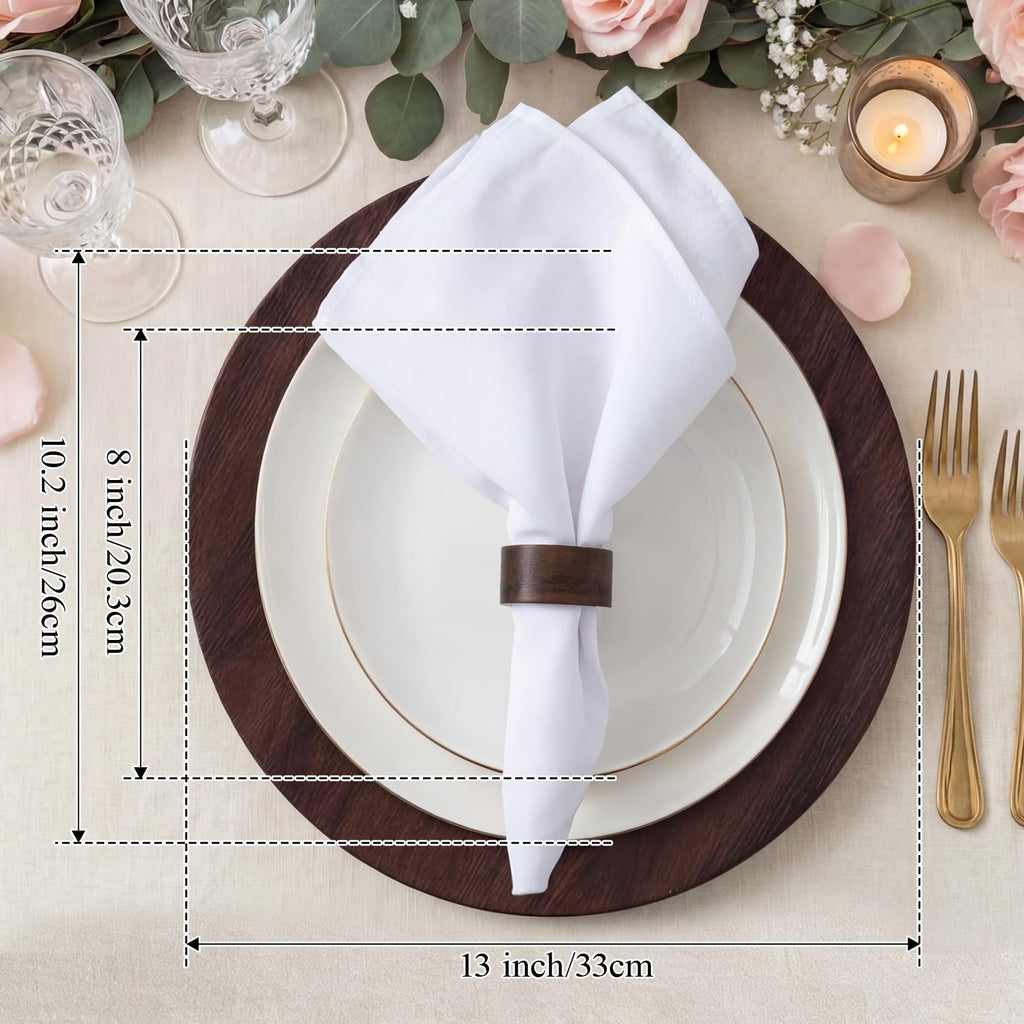 24 Pack 13" Brown Round Chargers for Dinner Plates, 12 Pcs Handmade Acacia Wood Napkin Ring, Farmhouse Faux Wood