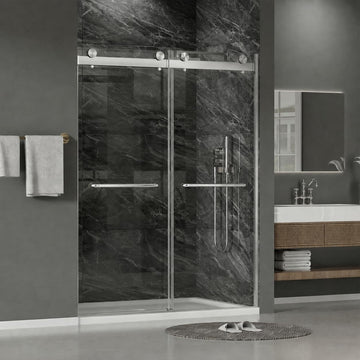 56"-60" W x 75" H Frameless Shower Door, Double Sliding Shower Door, 5/16"(8mm) Clear Tempered Glass
