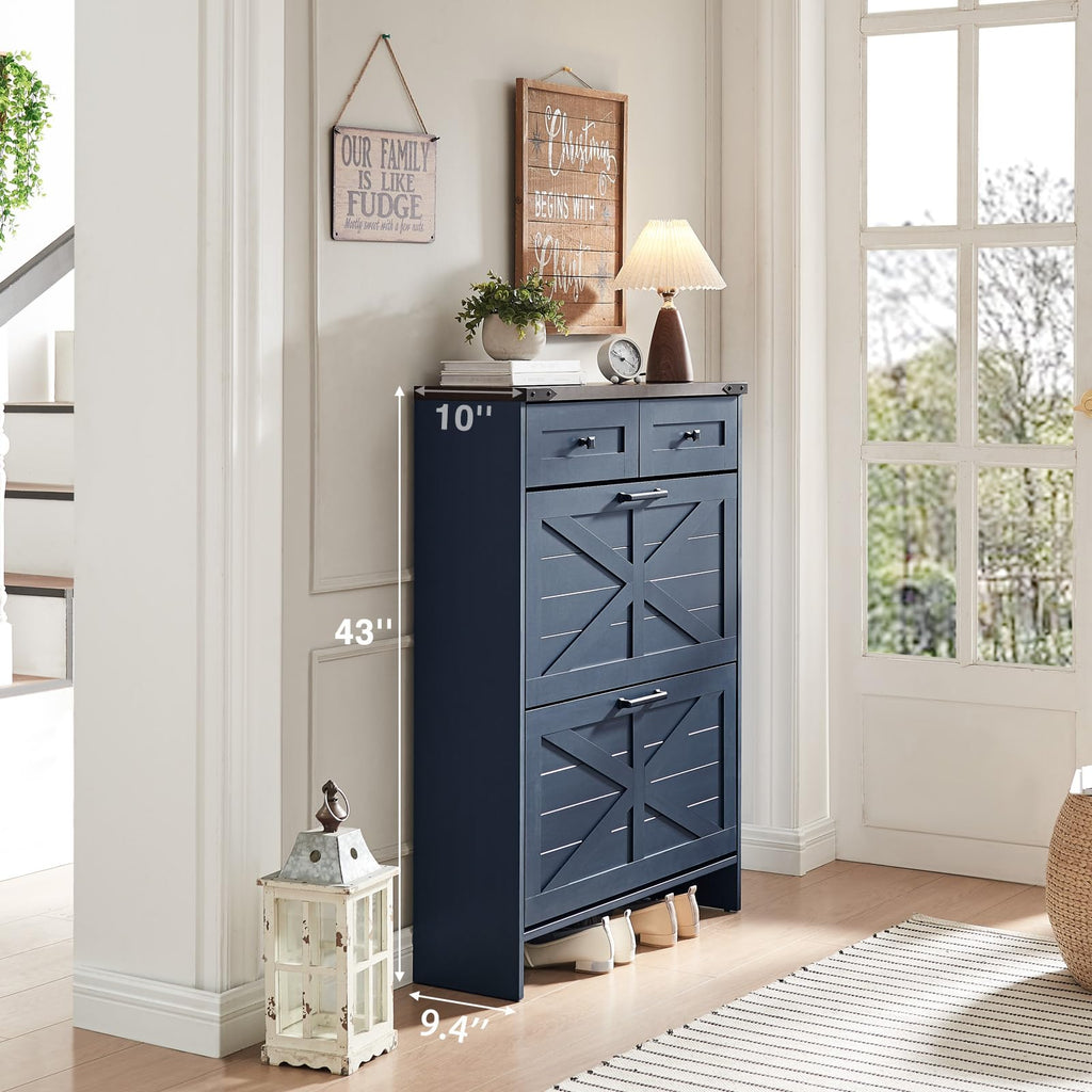 Farmhouse Shoe Cabinet with 2 Flip Drawers & 2 Storage Drawers