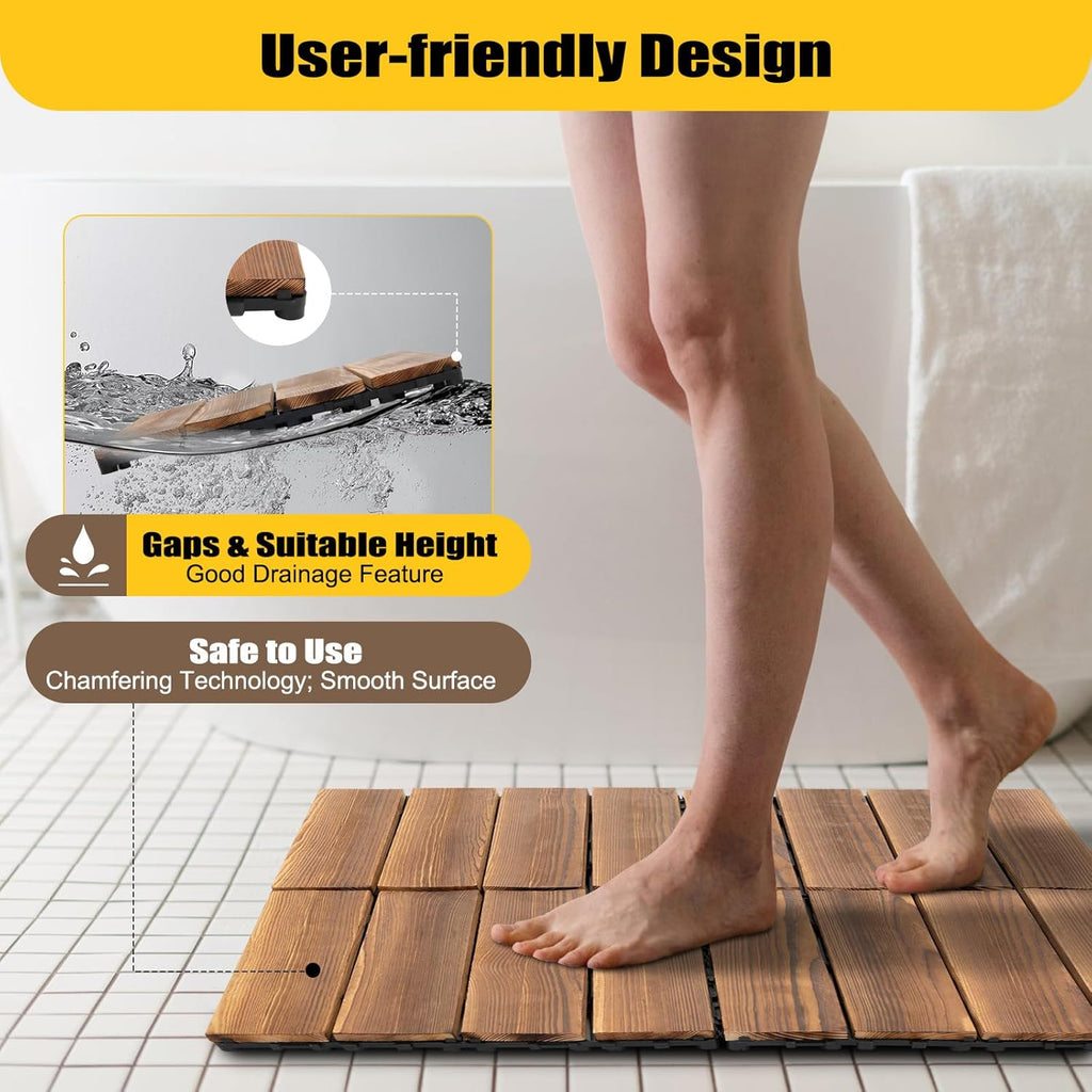 36 PCS Acacia Wood Interlocking Decking Tiles,Hardwood Interlocking Patio Deck Tiles,Weatherproof Patio Flooring