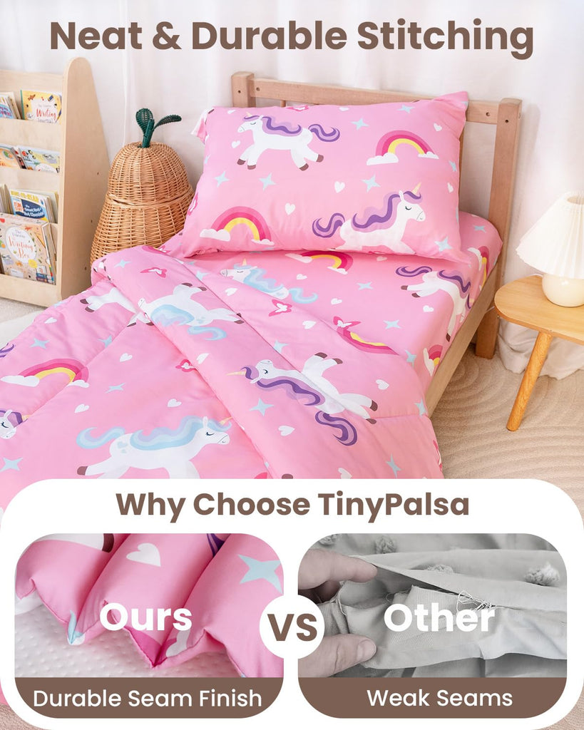 4-Piece Toddler Bedding Set, Toddler Bed Comforter Set for Girls