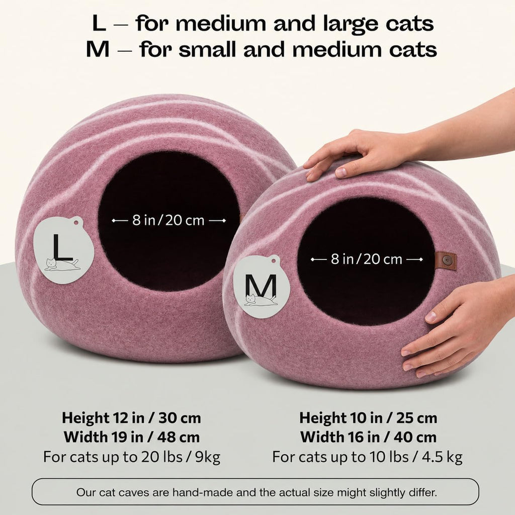 Cat Cave - Merino Wool Bed for Indoor Cats (Rose Gold, Medium)