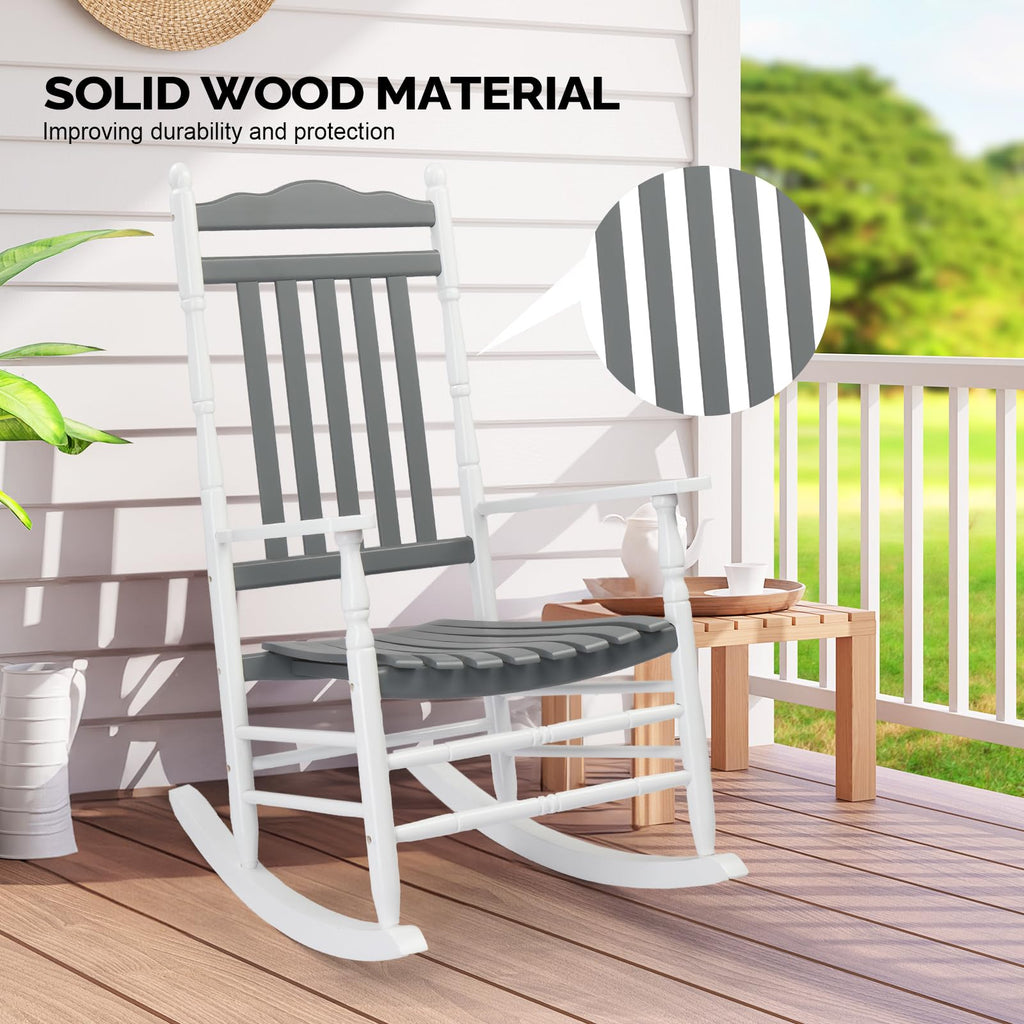 Wooden Rocking Chair Set of 2, Outdoor Rocking Chair, Grey&White