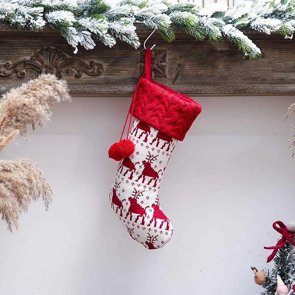S 16 Inches Knit Knitted Stockings Rustic Ornament Set for Family Holiday Xmas Party Decorations (Knitted - Set of 3