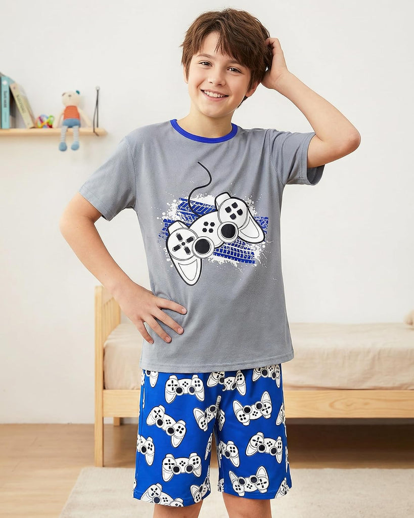 Boys Pajamas Boys Summer Pajamas Short Sleeve & Sleep Shorts Set 2 Piece Summer Kids Boy Pjs Sleepwear Sets