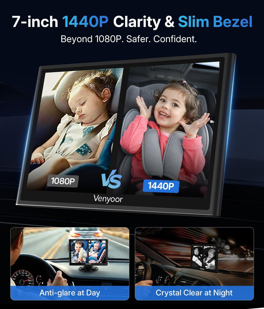 Latest 1440P 7'' Dual Car Camera Baby Monitor 940nm Night Vision