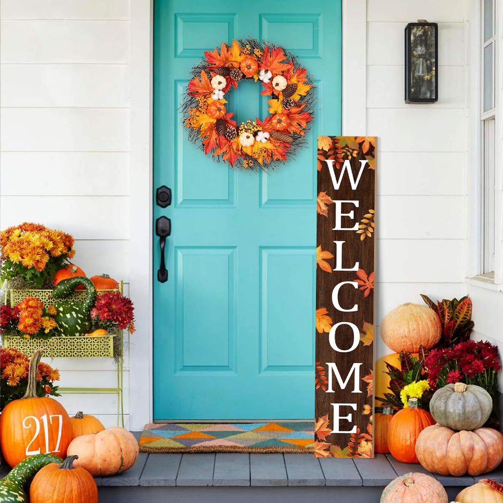 Fall Wooden Porch Sign 47" Autumn Large Welcome Porch Sign for Maple Leaf Sign Home Front Door Yard Party Decor