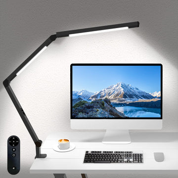 LED Desk Lamp with Clamp, Architect Desk Lamp with Remote Control, Swing Arm Clamp on Computer Light, Clip-on