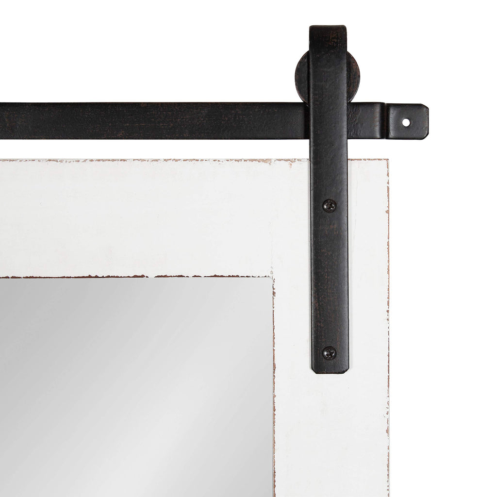 Cates Farmhouse Wood Framed Full Length Panel Mirror, 18 x 50, White, Barn Door-Inspired Rustic Mirrors for Wall