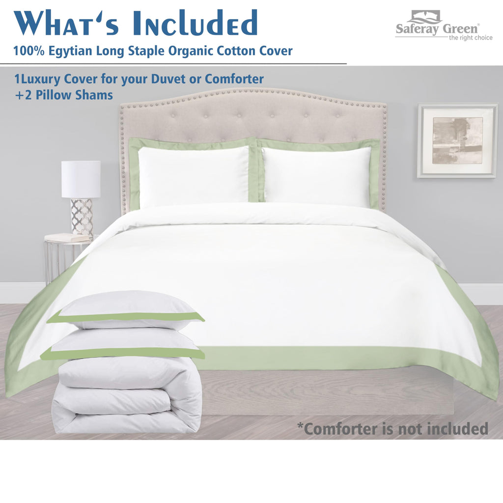 Dual Tone Duvet Cover Set, 132x120, White & Moss