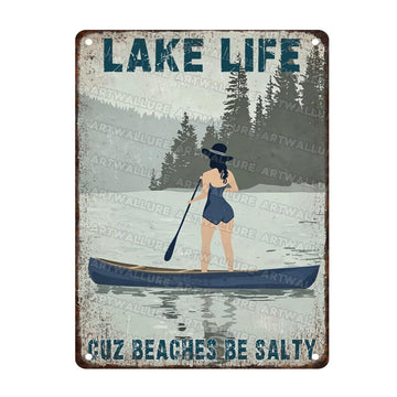 Lake Life Decor Tin Sign - Rustic Metal Wall Art for Cabin, Lakehouse & Porch - Weatherproof 12x16 Inches