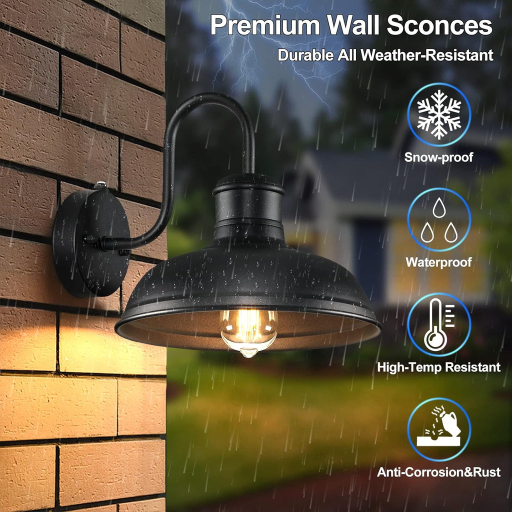 2-Pack Dusk to Dawn Outdoor Wall Sconces, Exterior Farmhouse Gooseneck Barn Light