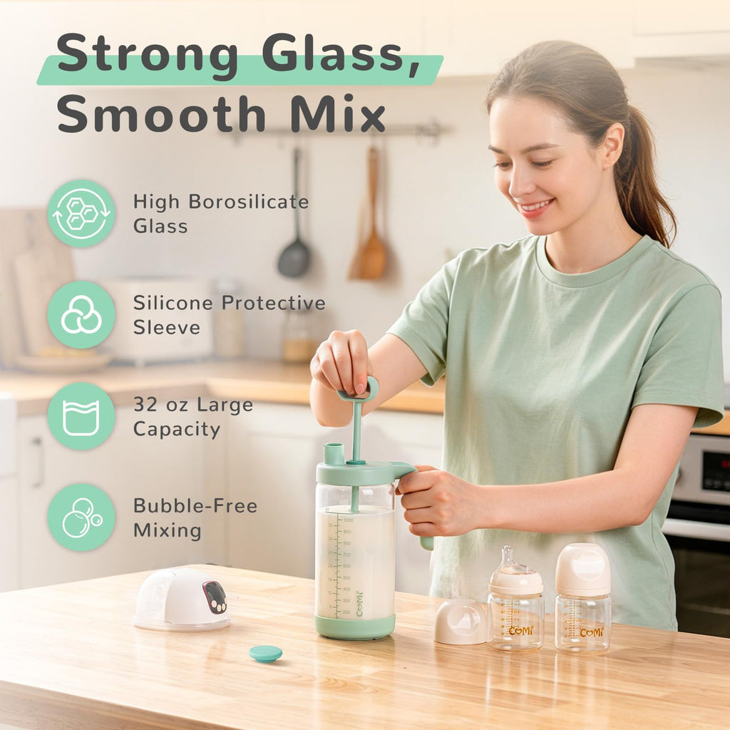 Glass Breast Milk Pitcher, Formula Mixing Pitcher, 32oz Green