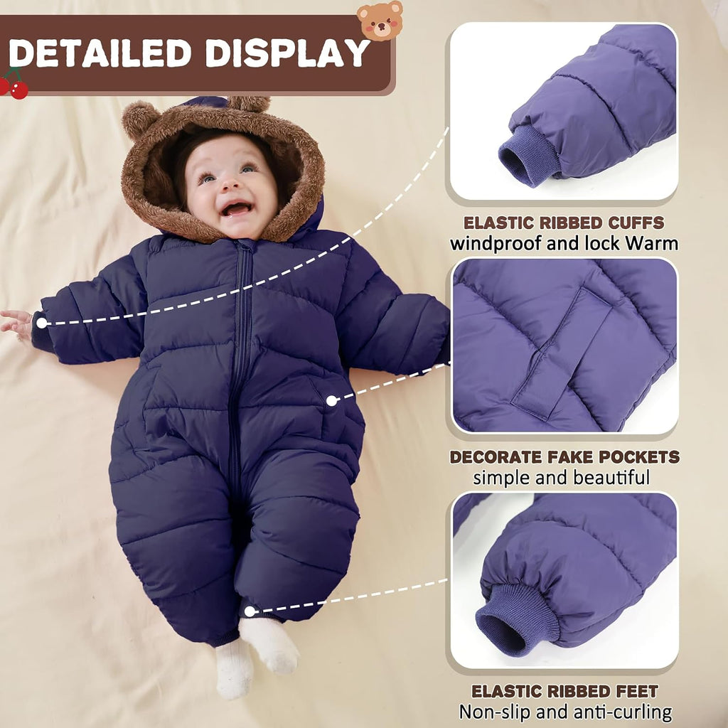 Baby Boys Girls Snowsuit Winter Clothes Suit Hooded Jumpsuit Romper Bear Outfit Infant Warm Coat Outwear Overcoat