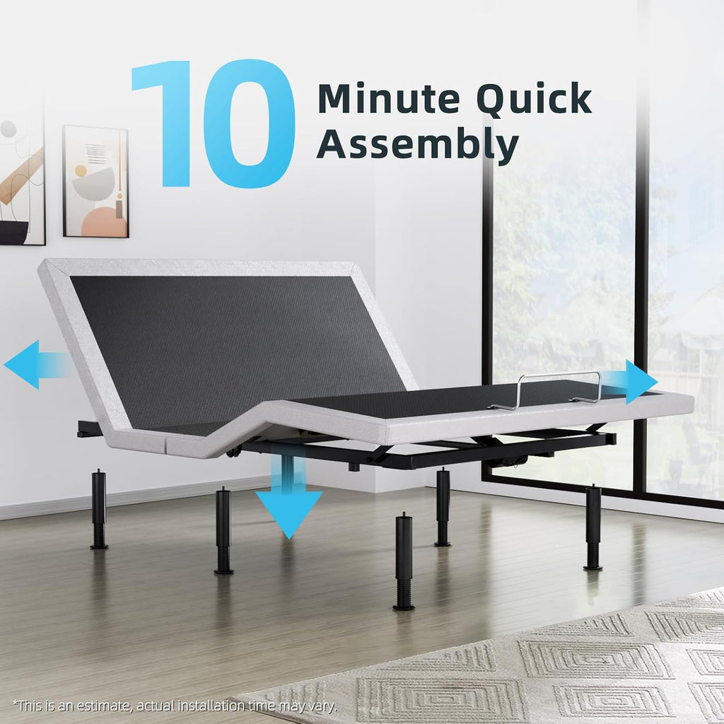King Adjustable Bed Base Frame, Massage & Wireless Remote, Dual USB Ports,Ergonomic Upholstered Bed Frame, Lift