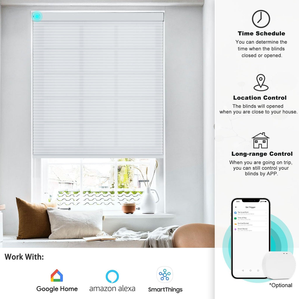 Smart Motorized Cellular Shades Remote Control for Indoor Windows Doors, Custom Size Electric Automatic Light