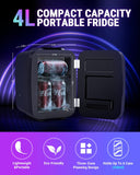 Mini Fridge, 4 Liter/6 Cans Small Refrigerator With Dimmable LED Light,AC/DC Portable Mini Cooler and Warmer, Gaming