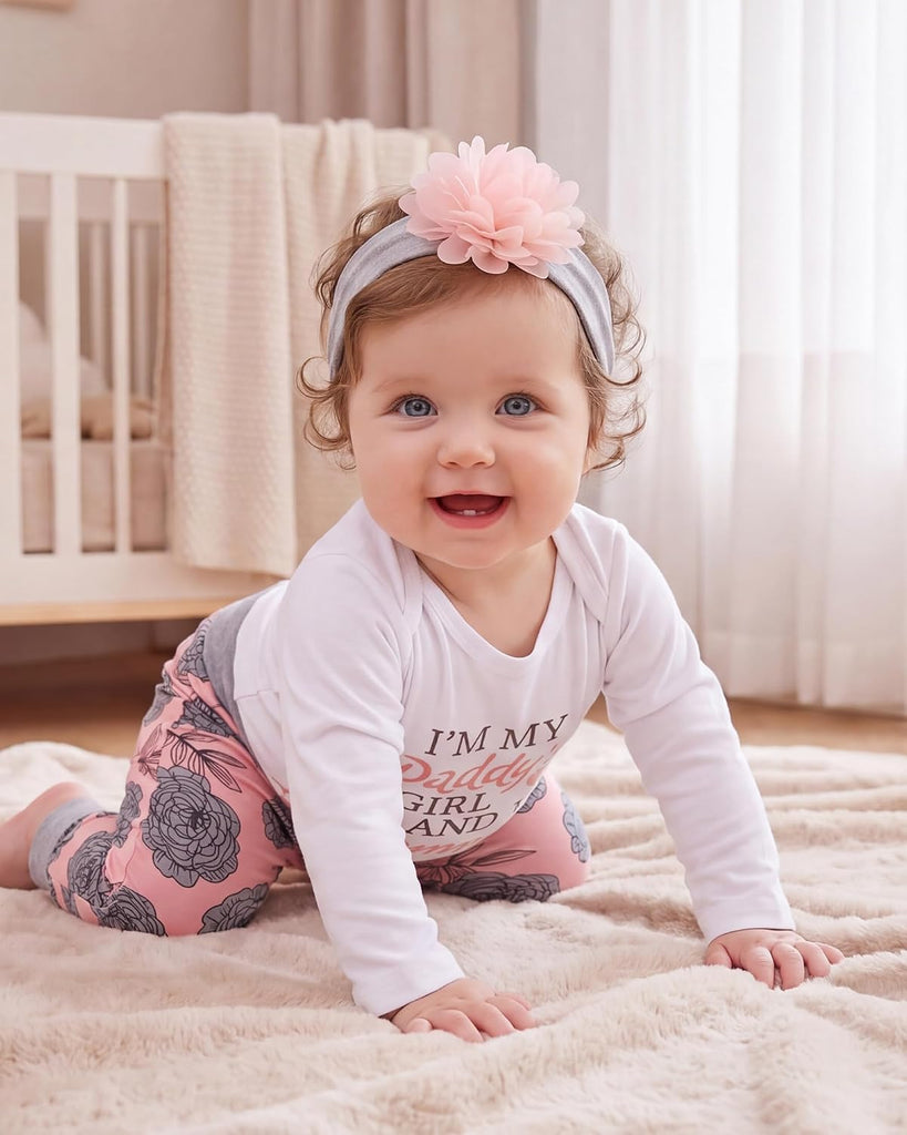Newborn Baby Girl Clothes Infant Baby Ruffle Romper +Pants + Headband Toddler Girl Outfits Set