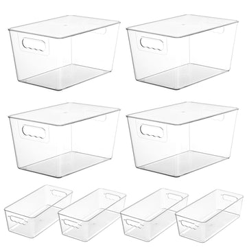 8 Pack Clear Storage Bins with Lid Set for Pantry Organizer