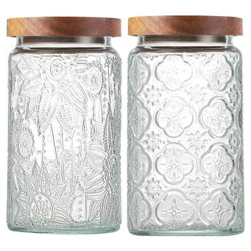 2-Pack 34 OZ Vintage Glass Jar with Lid, Airtight Food Storage Canisters with Bamboo Counter Pantry, Ideal for