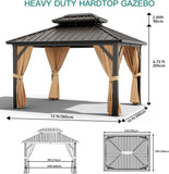 12 x 20 ft Hardtop Gazebo, Heavy Duty Galvanized Aluminum Frame Double Roof Outdoor Pavilion