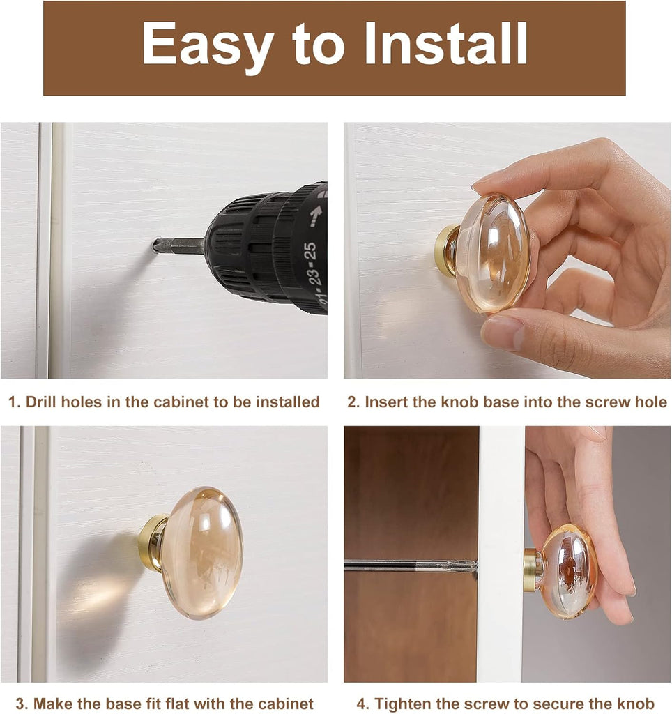 8 Pack Champagne Crystal Cabinet Knobs, Gold Cabinet Glass Knobs Drawers Brass Furniture Hardware Pulls (Oval)