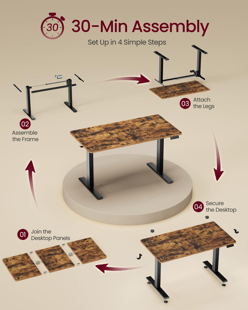Standing Desk, 48x24 Inch Electric Adjustable Desk, 30-Min Assembly