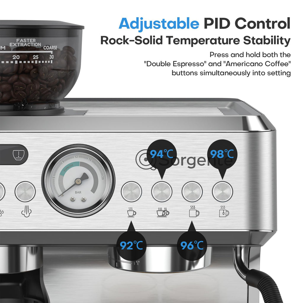 Espresso Machine with Grinder, Brushed Stainless Steel