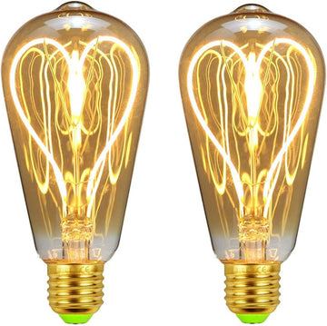 ST64 Dimmable LED Edison Bulb 4W LED Edison Bulbs Heart Shape Filament Bulbs Decorative Light Bulb,Amber Glass,4
