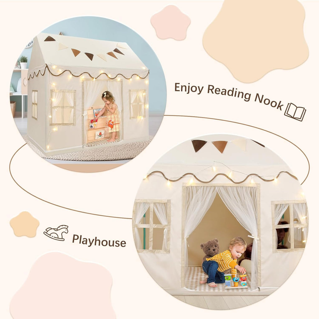 Kids Play Tent, Toddlers Large Playhouse with Star String, Flag, Machine Washable, Indoor and Outdoor Play Tent