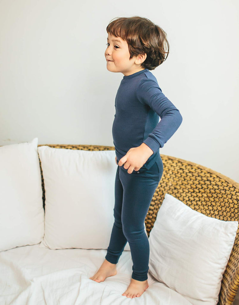 Kids Toddler Long Sleeve Modal Sleepwear Pajamas 2pcs Set Modal Navy M