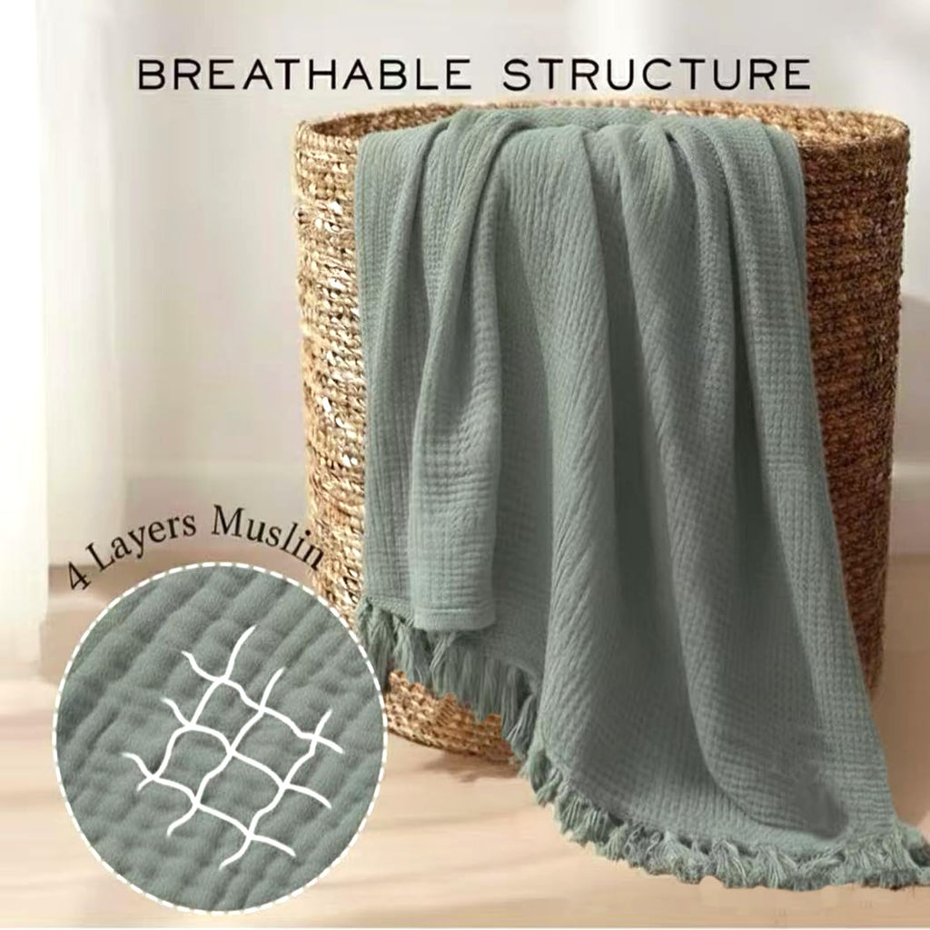 100% Organic Cotton Muslin Throw Blanket, 90"x90", Plant Dyed, Warm, Breathable Gauze Muslin Cotton