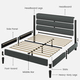 Queen Bed Frame, Platform Bed Frame with Velvet Upholstered Headboard, No Box Spring Needed, Sturdy Metal Support