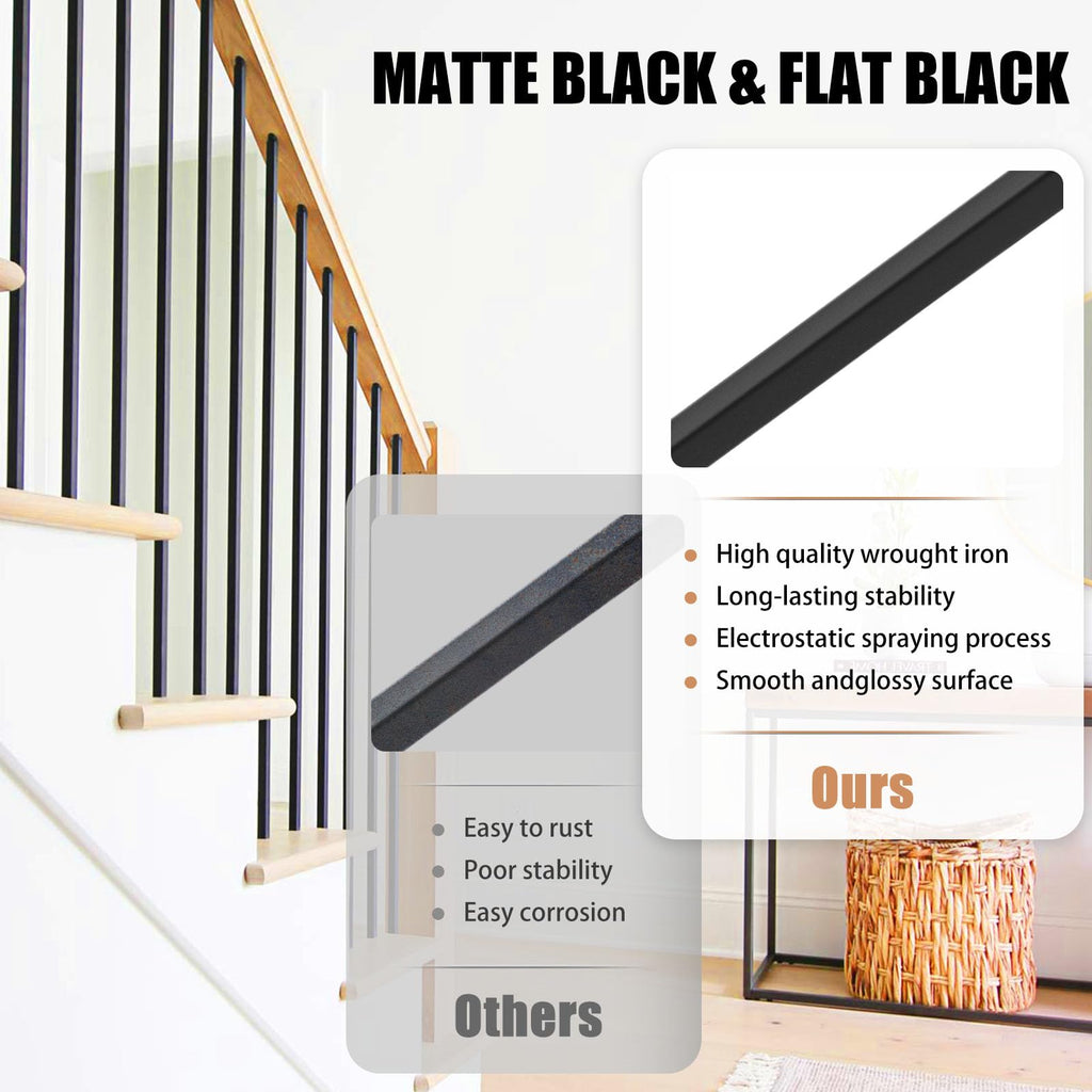 50 Pack 44'' Wrought Iron Baluster, Hollow Straight Bar Metal Baluster for Decks, Iron Balusters for Staircase