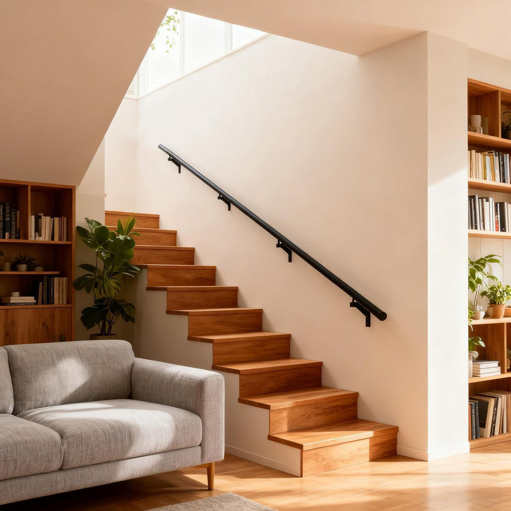 9 FT Handrails Kit for Indoor Outdoor Stairs, Modern Aluminum Handrail Set, 1.4" Diameter Bar, Adjustable 304 Stainless
