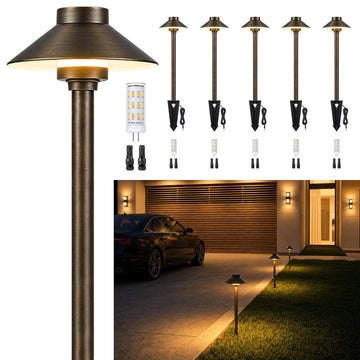 Solid Brass Low Voltage Hat-Top Path Light, Bronze, G4 2700K 6Pk