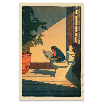 Japanese Frog Wall Art Cute Animal Canvas Print Funny Frog On The Toilet Reading Newspaper Posters Vintage Japan