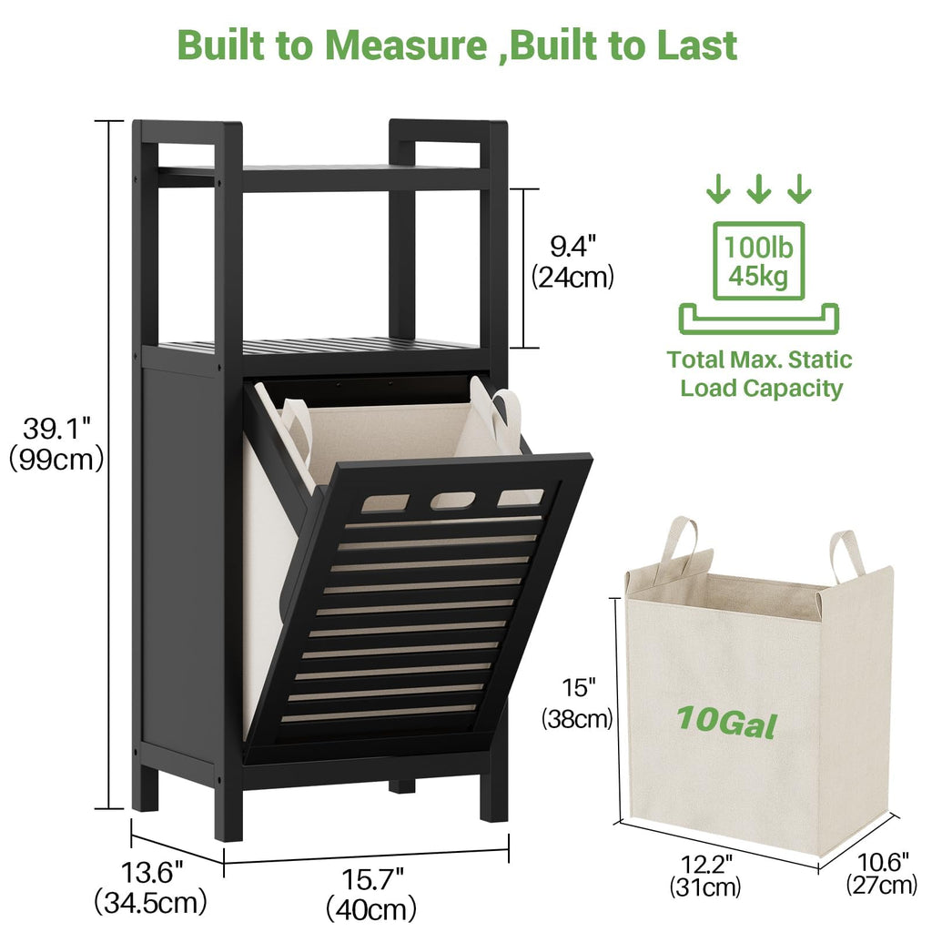 Bamboo Tilt Out Laundry Hamper Cabinet with Removable Bag, Black