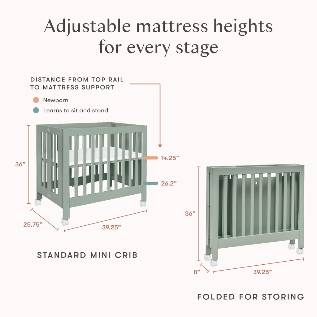 Origami Mini Portable Crib, GREENGUARD Certified, Light Sage