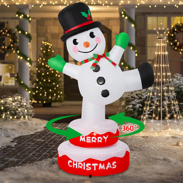 6FT Christmas Rotating Snowman Inflatables Outdoor Decorations, Snowman Inflatable Stands on Donut Base Xmas Blow Up