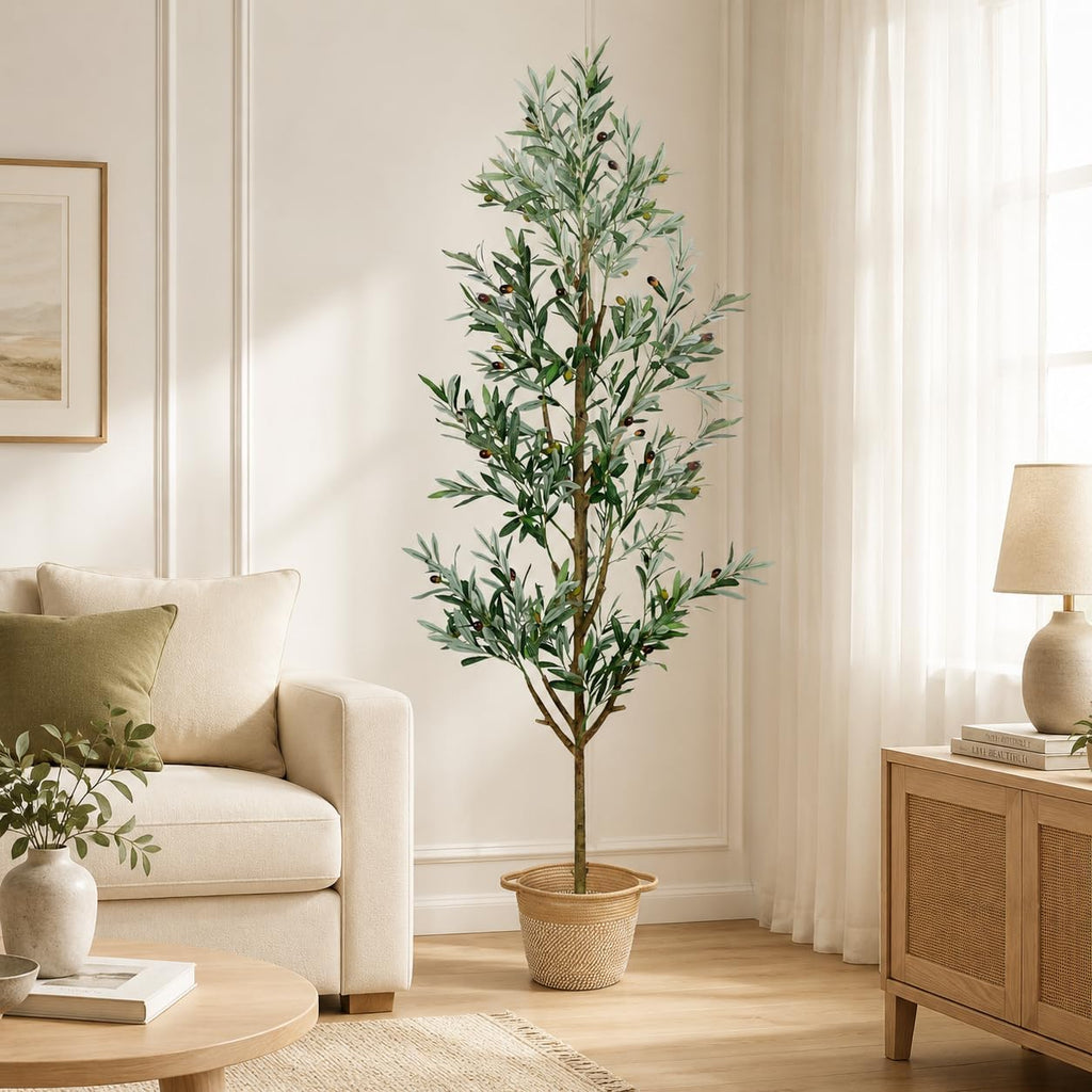 Fake Olive Tree 6FT, Faux Olive Trees Artificial Indoor with Boho Basket