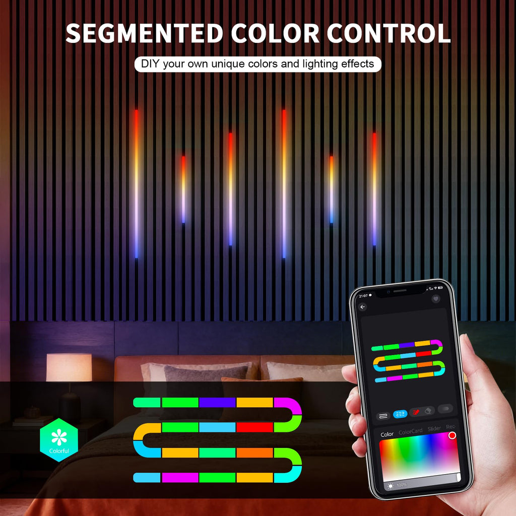 RGB+IC Led Recessed Lighting Kit Wall Panel Lights, 6PCS Smart Color Chasing Wood Slat LED Lights with Alexa & WiFi