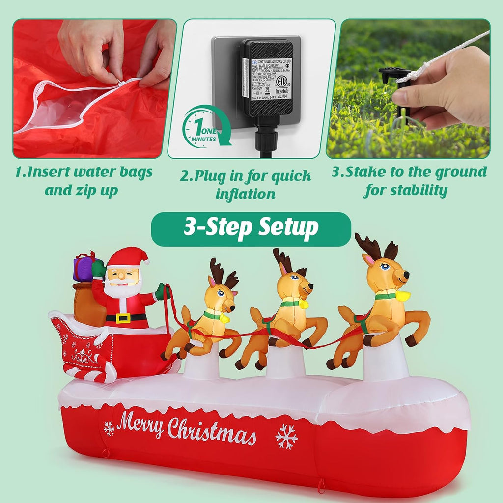 10 FT Christmas Inflatables Outdoor Decorations Santa Claus on Sleigh, Blow Up Cute Elks Pulling Santa's Inflatable