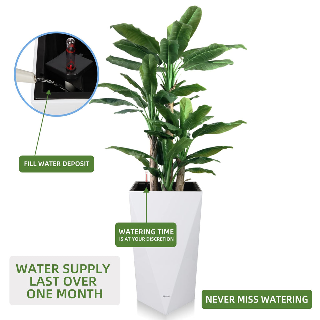 24 Inches Self Watering Tall Planter (White)