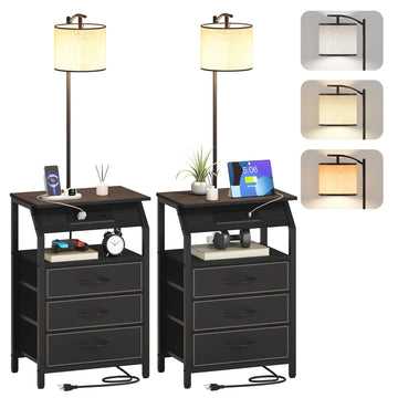 End Table with Floor Lamp Set of 2, Nightstand with Charging Station, Floor Lamp Table with 3-Color Temperature Bulb