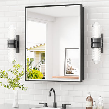 24" x 30" Medicine Cabinet Mirror Fully Assembled Black Bathroom Mirror with Storage Adjustable Shelves Tempered