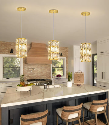 1-Lights Modern Crystal Pendant Lights Island LED Dimmable Glam Pendant Lighting Chandelier Hallway Corner Lamp Gold