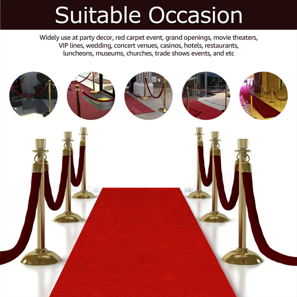 4 Pack 5 Feet Burgundy Velvet Stanchion Rope, Crowd Control Ropes with Gold Clasps, Foam Core Queue Safety Sarriers
